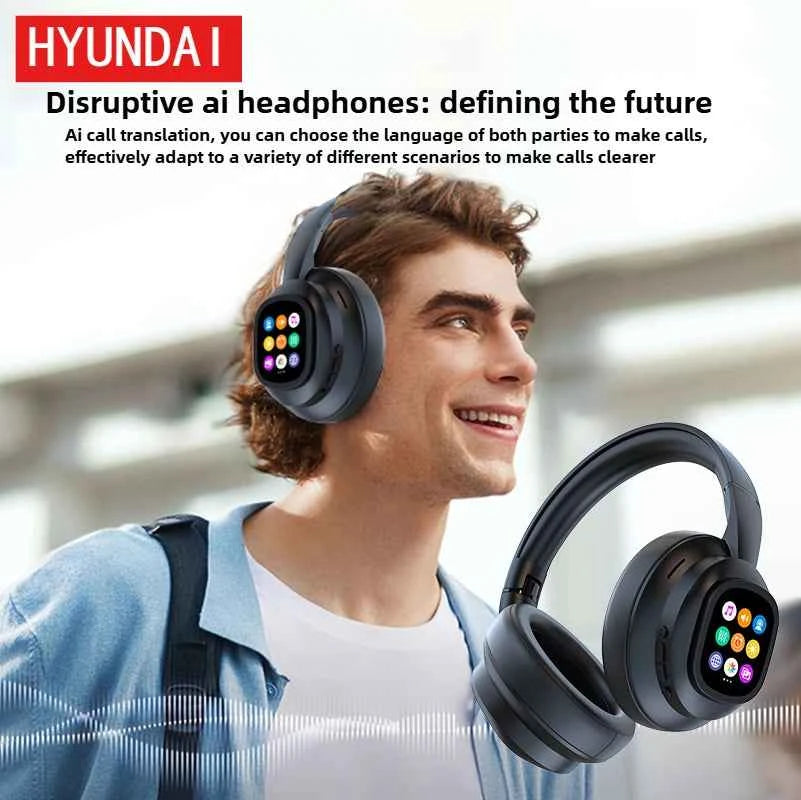 New HYUNDAI X1PRO Wireless Bluetooth 6.0 HIFI Headphone, 100+Languages,With Magnetic Touch Control LED Screen