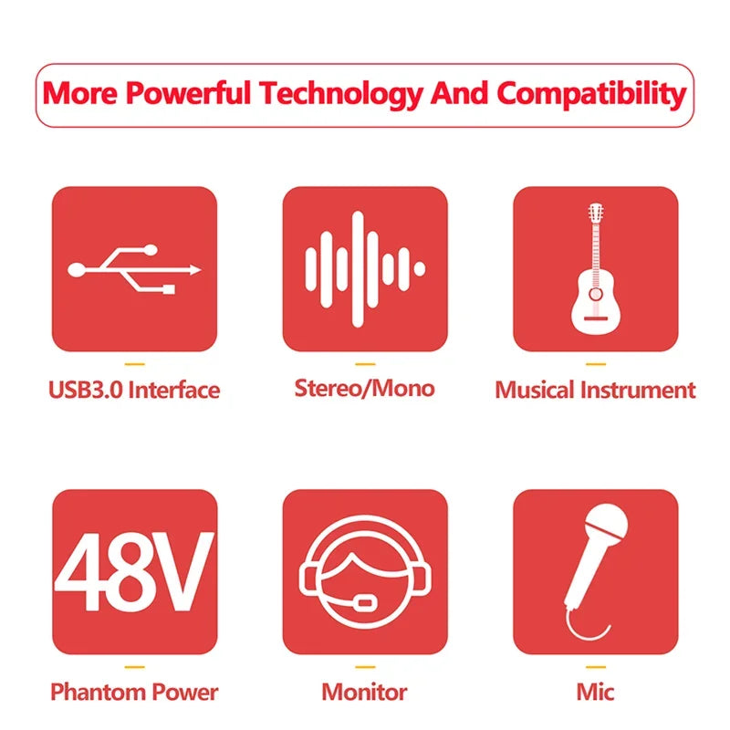 AMIXSQ22 Audio Interface for Recording Computer Free Drive USB External Sound Card for Pc Pro Audio Equipment Professional Video