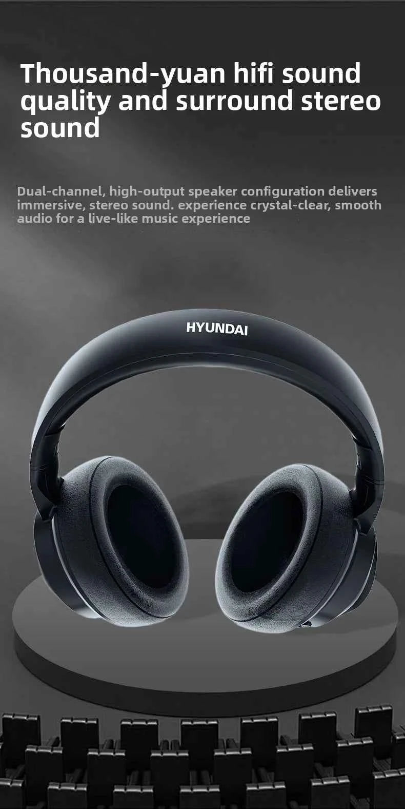 New HYUNDAI X1PRO Wireless Bluetooth 6.0 HIFI Headphone, 100+Languages,With Magnetic Touch Control LED Screen