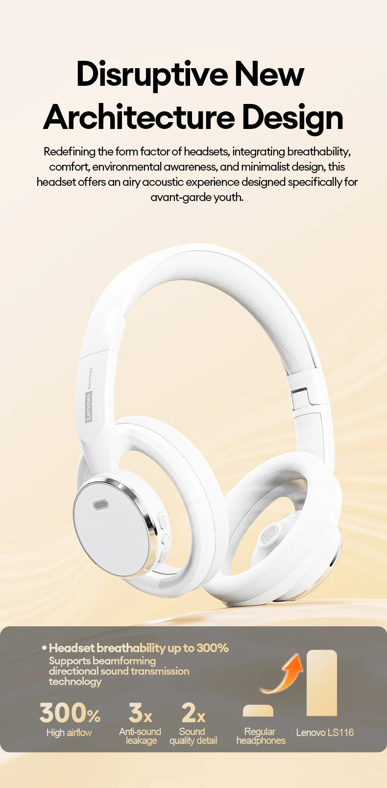 Choice Lenovo Gaming Headset Wireless Bluetooth 6.0 Earphones Foldable Sport Over Ear Headphone with HD Mic Gifts