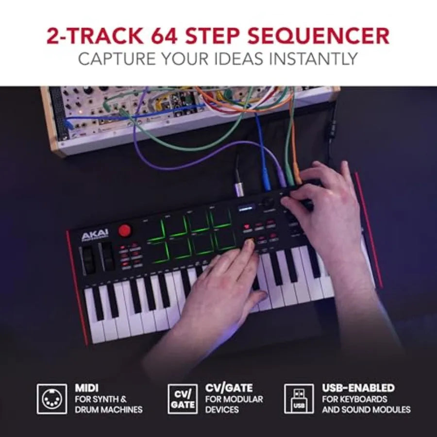 Akai MPK Mini Plus MIDI Keyboard Controller with 37 Mini Keys, 8 MPC Pads, and Sequencer Features