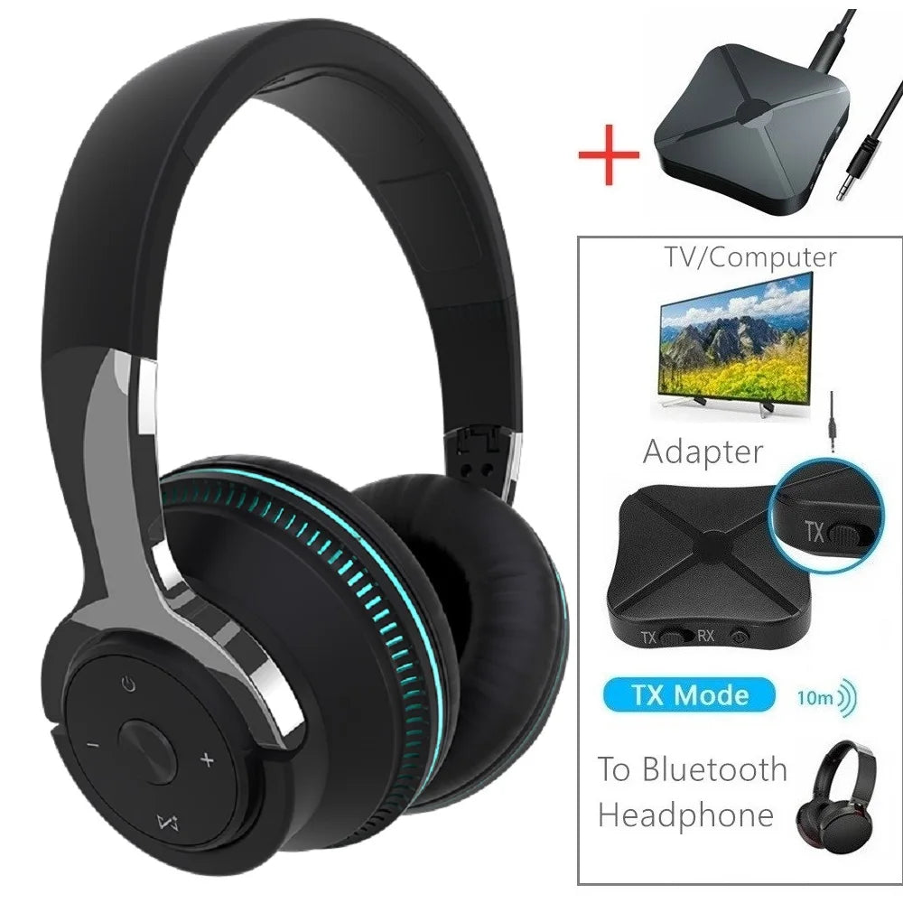 Tv Bluetooth Wireless Headphones with Mic USB Adaptor Headset Noise Canceling Stereo Foldable Bass for TV Earphone