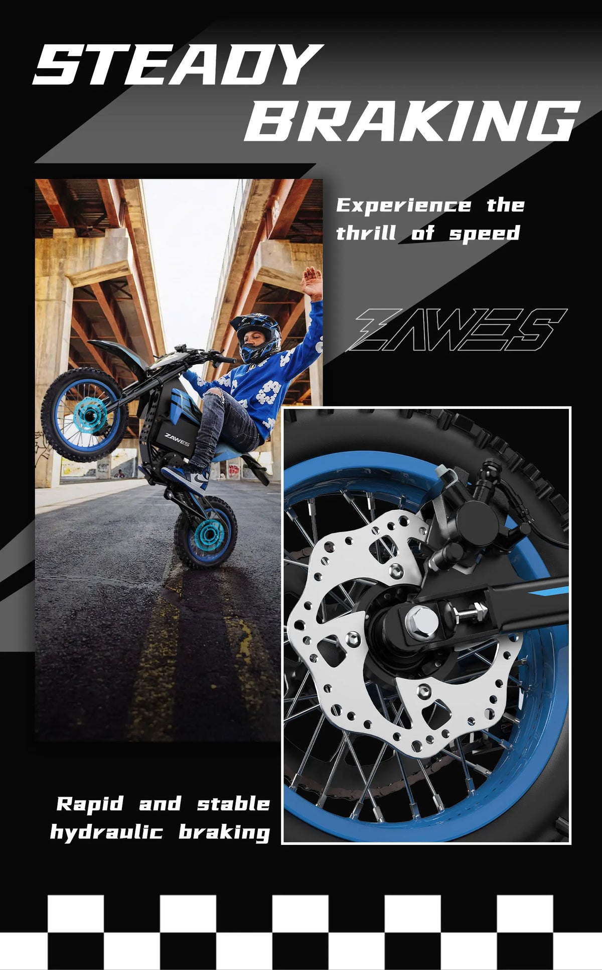 Electric Motorcycle ZAWES S3 60V 23.4AH E-Cross Bike Hydraulic brakes 46MPH 2000W Mountain Off-Road Ebike