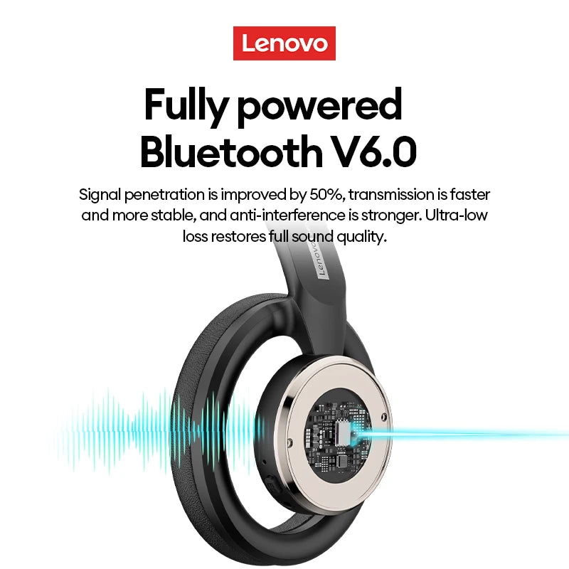 Choice Lenovo Gaming Headset Wireless Bluetooth 6.0 Earphones Foldable Sport Over Ear Headphone with HD Mic Gifts