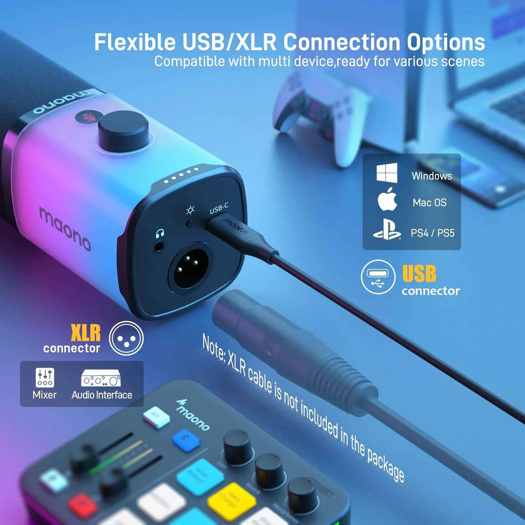 maono PD100X RGB Gaming Microphone USB/XLR Dynamic Mic with Noise Reduction Mute Headphone Jack Mic for Gaming Streaming Podcast