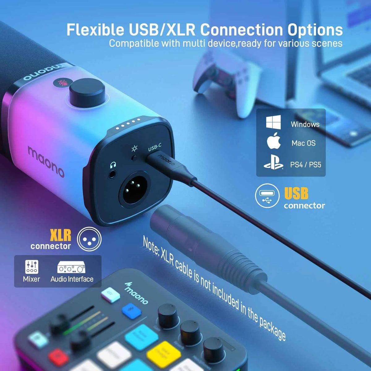 maono PD100X RGB Gaming Microphone USB/XLR Dynamic Mic with Noise Reduction Mute Headphone Jack Mic for Gaming Streaming Podcast