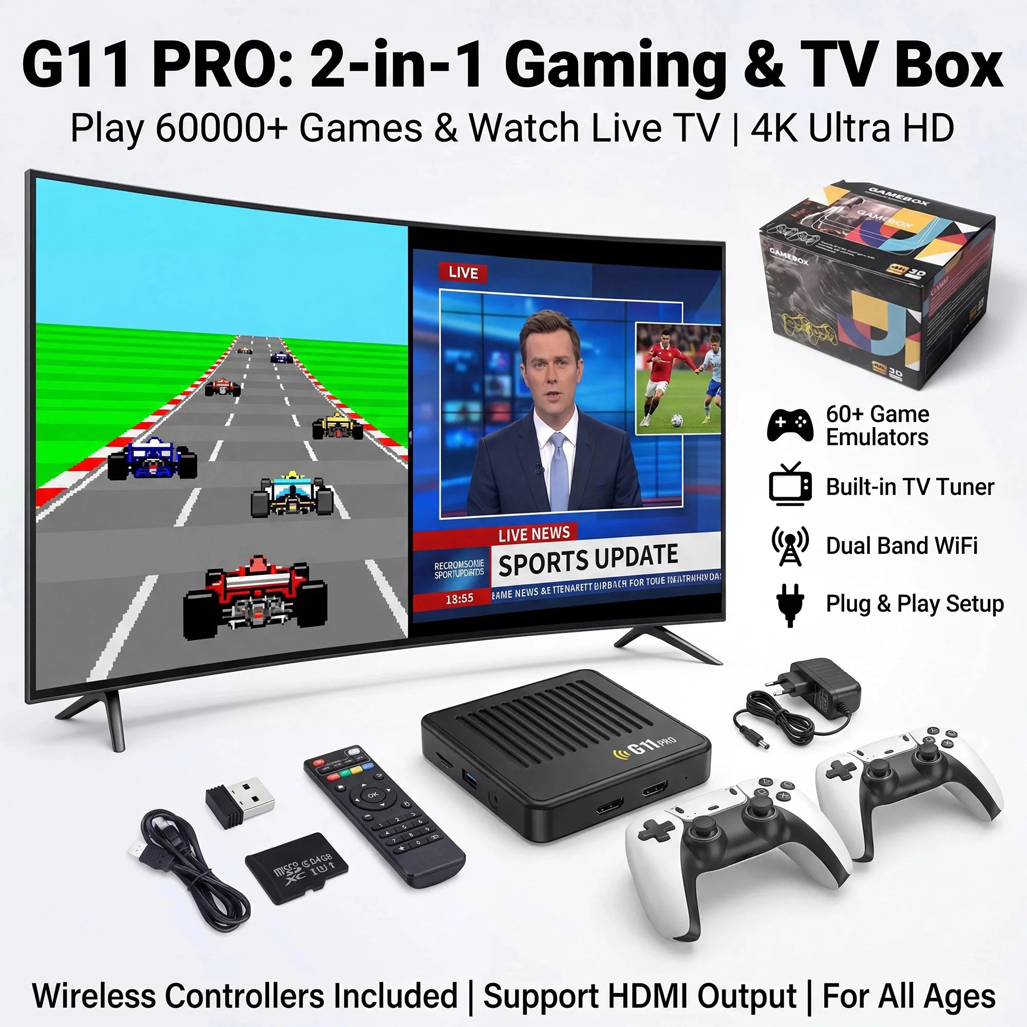 Video Game Box Console Dual System TV Console G11 Pro  64G/128G 4K Output Built-in 60,000 Games for Android 9.0 Simulator