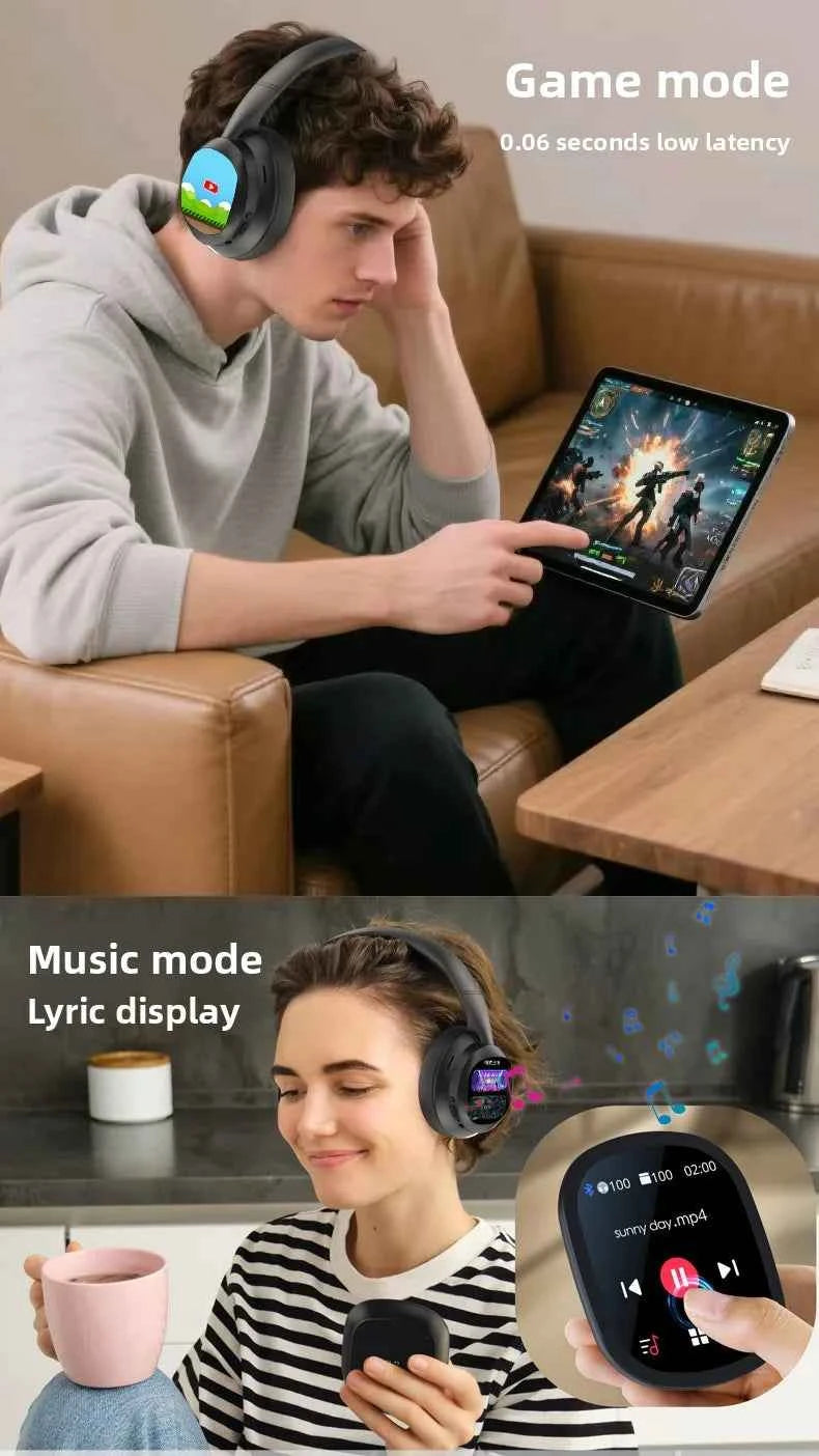 New HYUNDAI X1PRO Wireless Bluetooth 6.0 HIFI Headphone, 100+Languages,With Magnetic Touch Control LED Screen