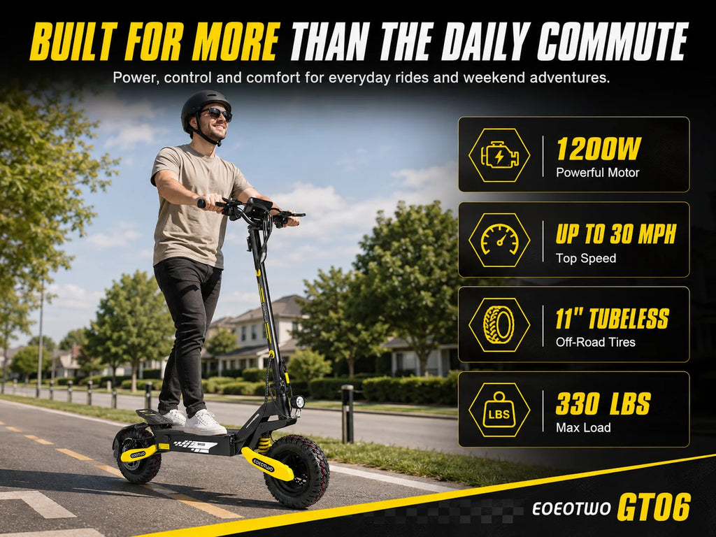 EOEOTWO 1200W Off Road Electric Scooter for Adults 48V Long Range E-Scooter 30MPH Fast Speed 11" Tubeless Tire Foldable Kick Scooter