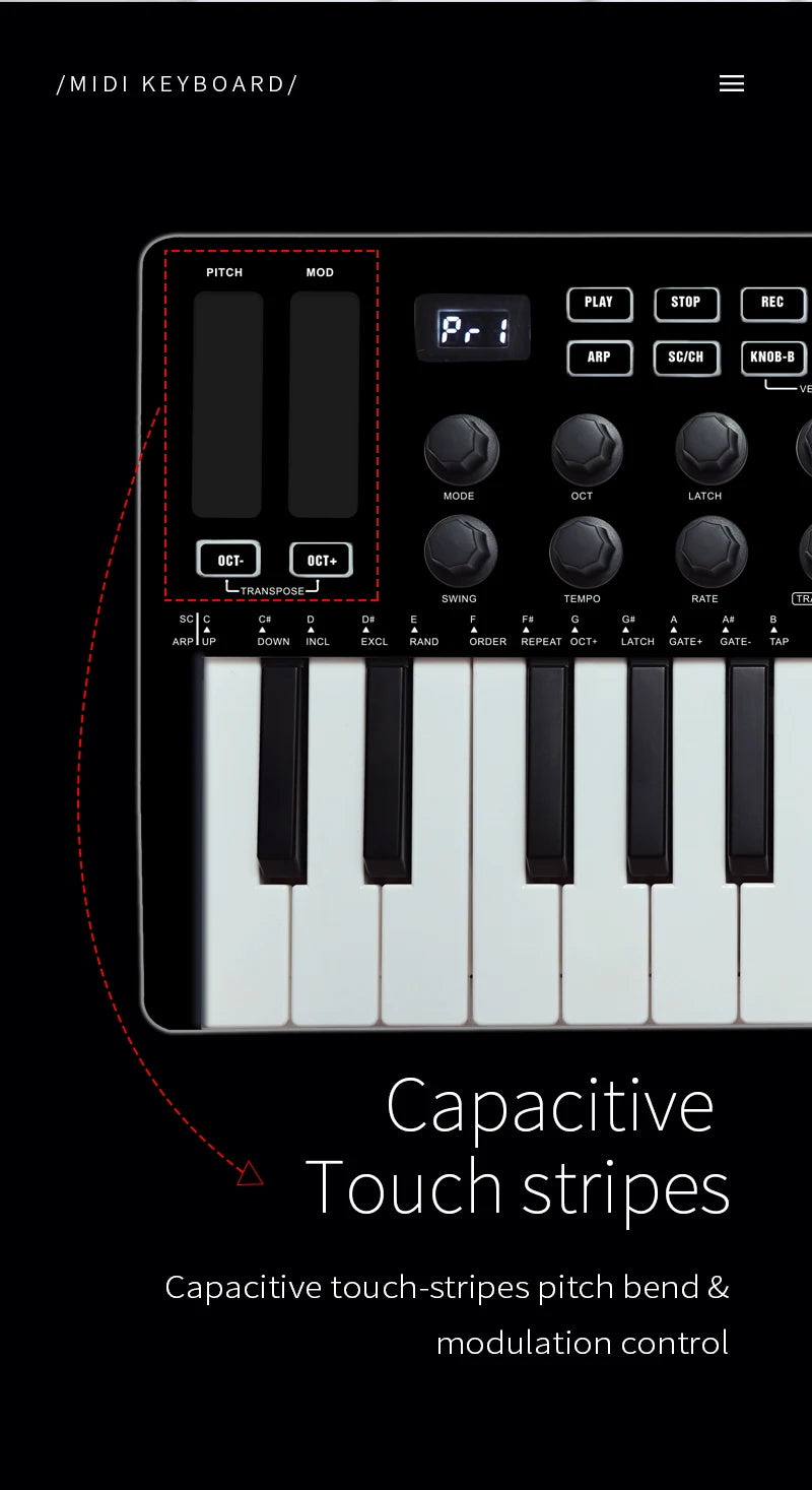 M-VAVE MIDI Keyboard Controller Beat Maker Machine Rechargeable 25 Keys MIDI Keyboard Arranging Strike Pad RGB MIDI Assignable