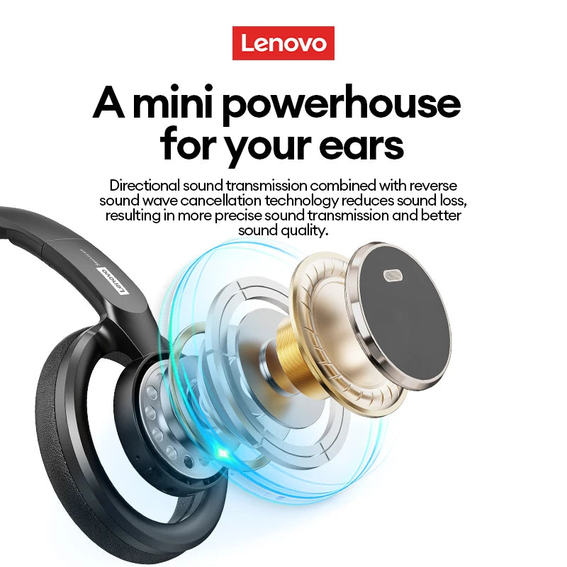 Choice Lenovo Gaming Headset Wireless Bluetooth 6.0 Earphones Foldable Sport Over Ear Headphone with HD Mic Gifts