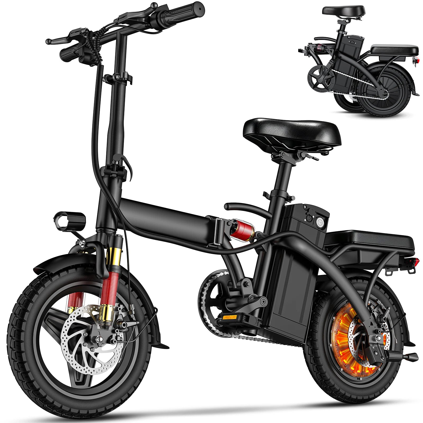 560W Adult Electric Bikes,20MPH,48V10.4AH Removable Battery,14inch Folding Electric Bike,Multi-Shock Absorption Electric Bicycle