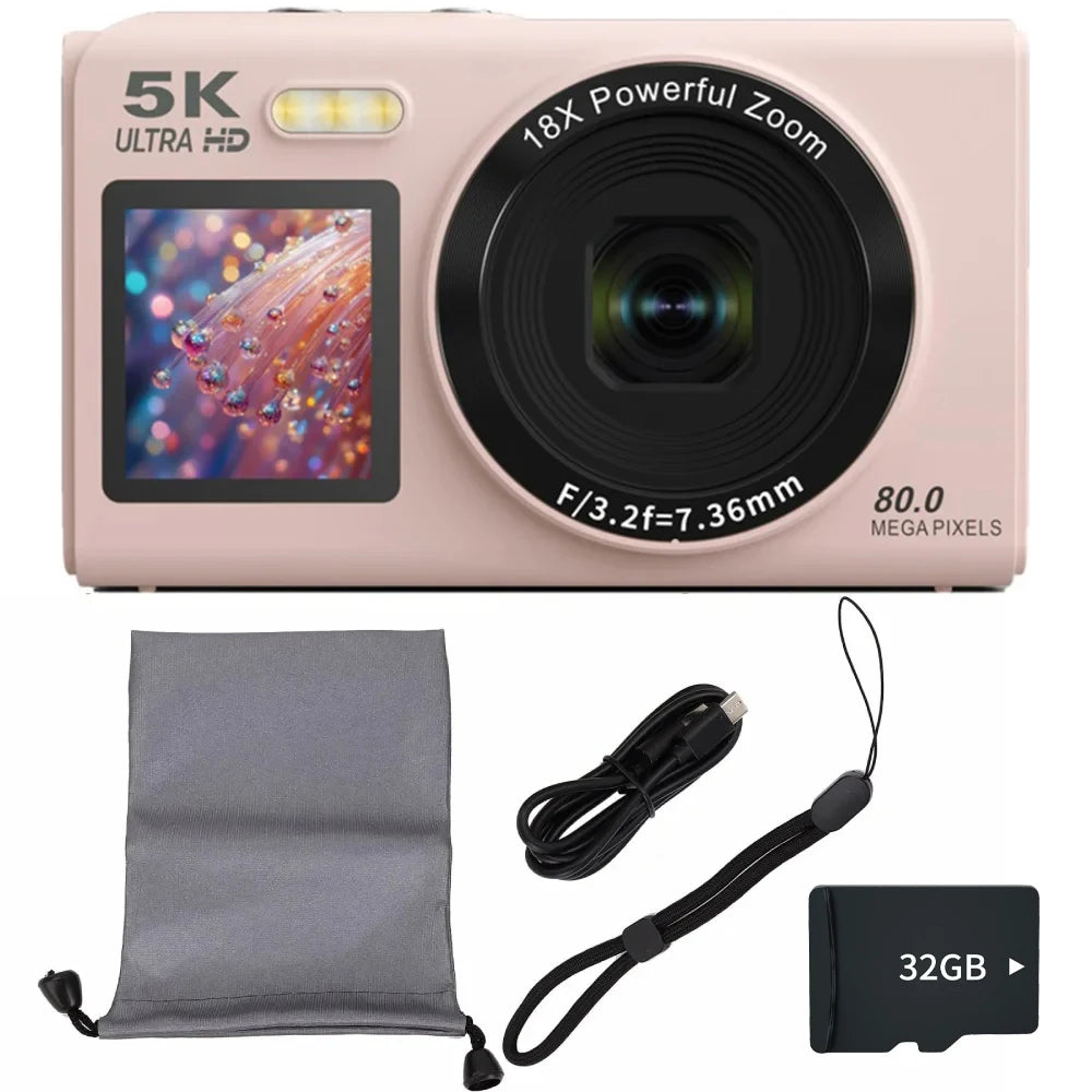 Ourlife Digital Camera 5K 80MP 18X Digital Zoom Dual IPS Screen Camera WIFI Cam Vintage Vlog Video Recorder for Photography