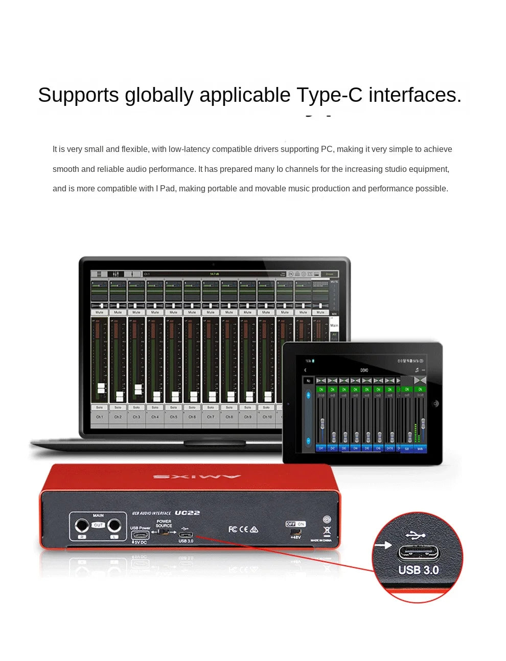 AMIXSQ22 Audio Interface for Recording Computer Free Drive USB External Sound Card for Pc Pro Audio Equipment Professional Video