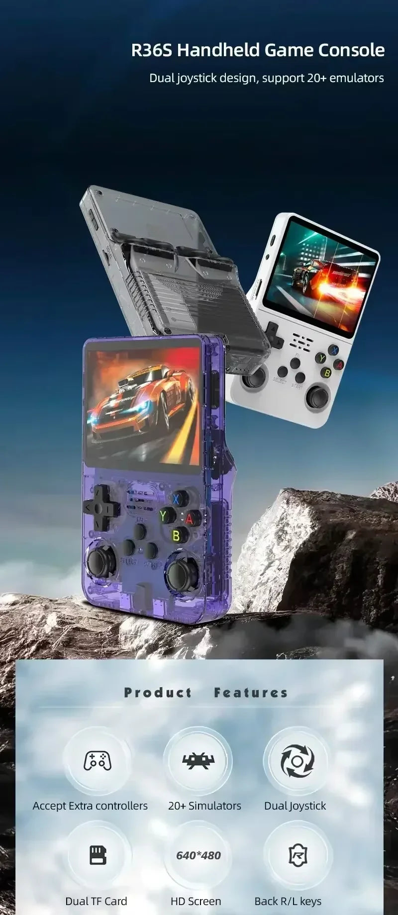 R36S ARKOS System Retro Handheld Game Console 3.5 Inch IPS Screen Classic Portable Video Player 128G Games Boy Gift