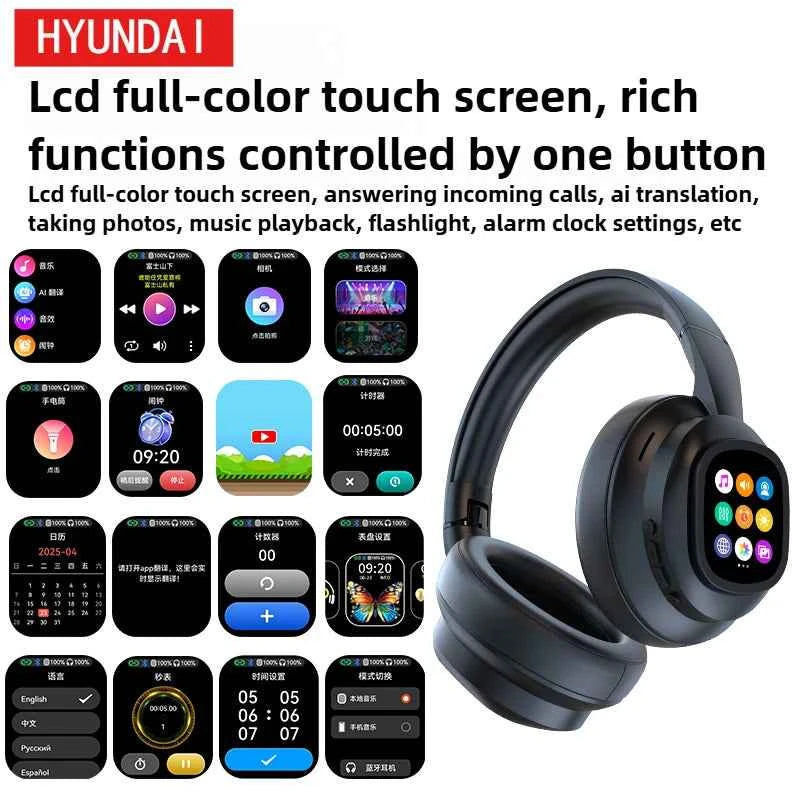 New HYUNDAI X1PRO Wireless Bluetooth 6.0 HIFI Headphone, 100+Languages,With Magnetic Touch Control LED Screen