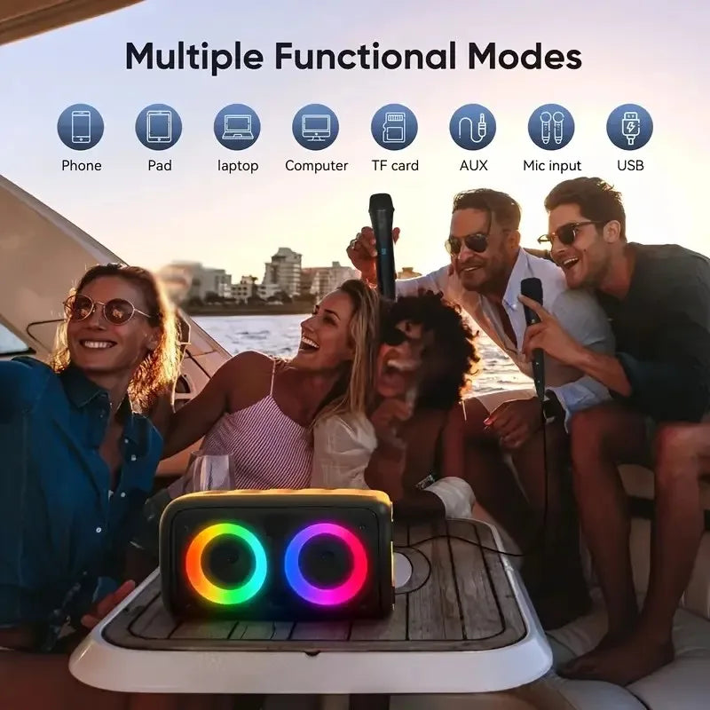 ZNLYRION HY-3317 Portable Bluetooth Karaoke Speaker Dual 3 Inch 10W RGB Ring Light TWS Wireless Stereo Speaker With Wired Mic 2400mAh Rechargeable Battery