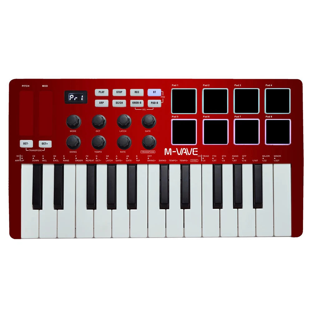M-VAVE SMK-25 Keys 8 Backlit Drum Pads MIDI Keyboard Professional Beat Maker Keytar for Keyboard Music Production Builtin