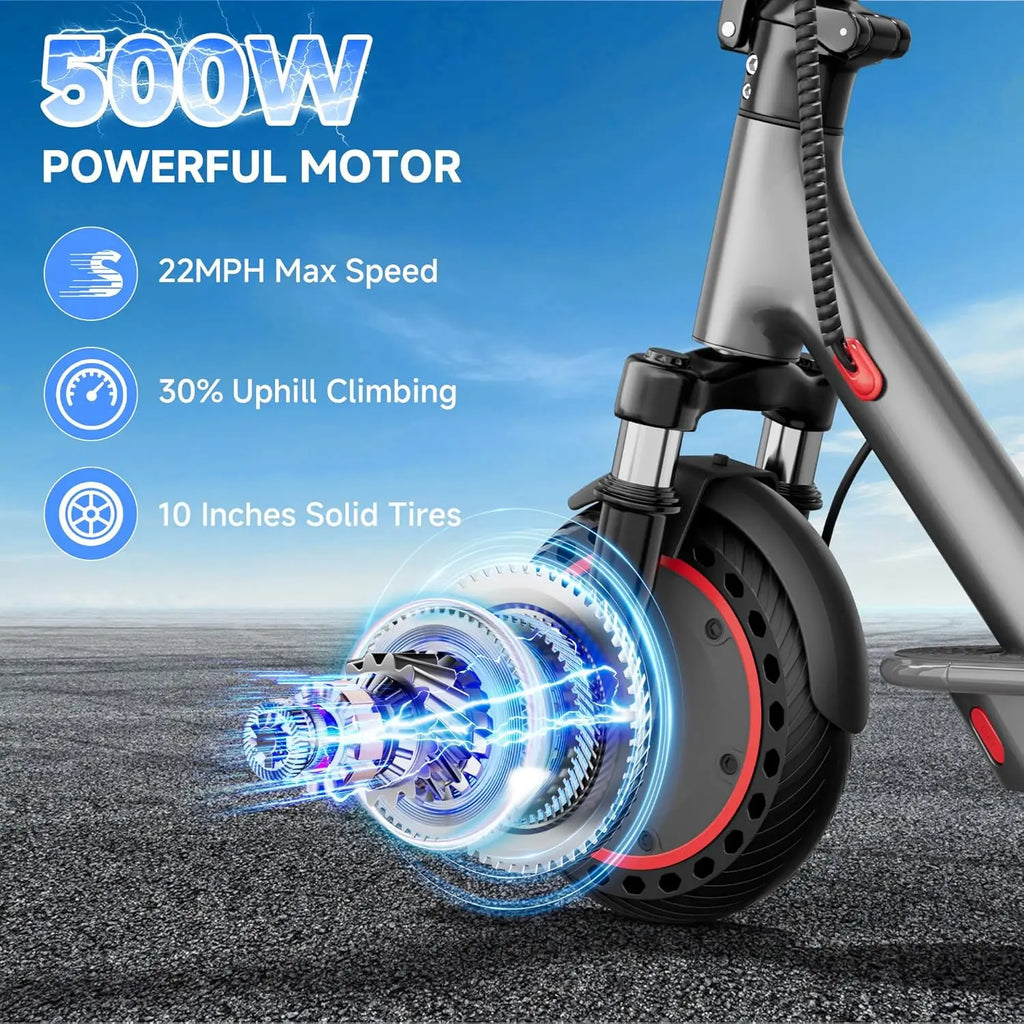 2026 NEW 10‘’ Electric Scooter for Adults,500W Powerful Motor,22 Miles Long Range,Dual Braking System,22Mph Max Speed,Foldable E Scooter with Solid Tires,APP Control