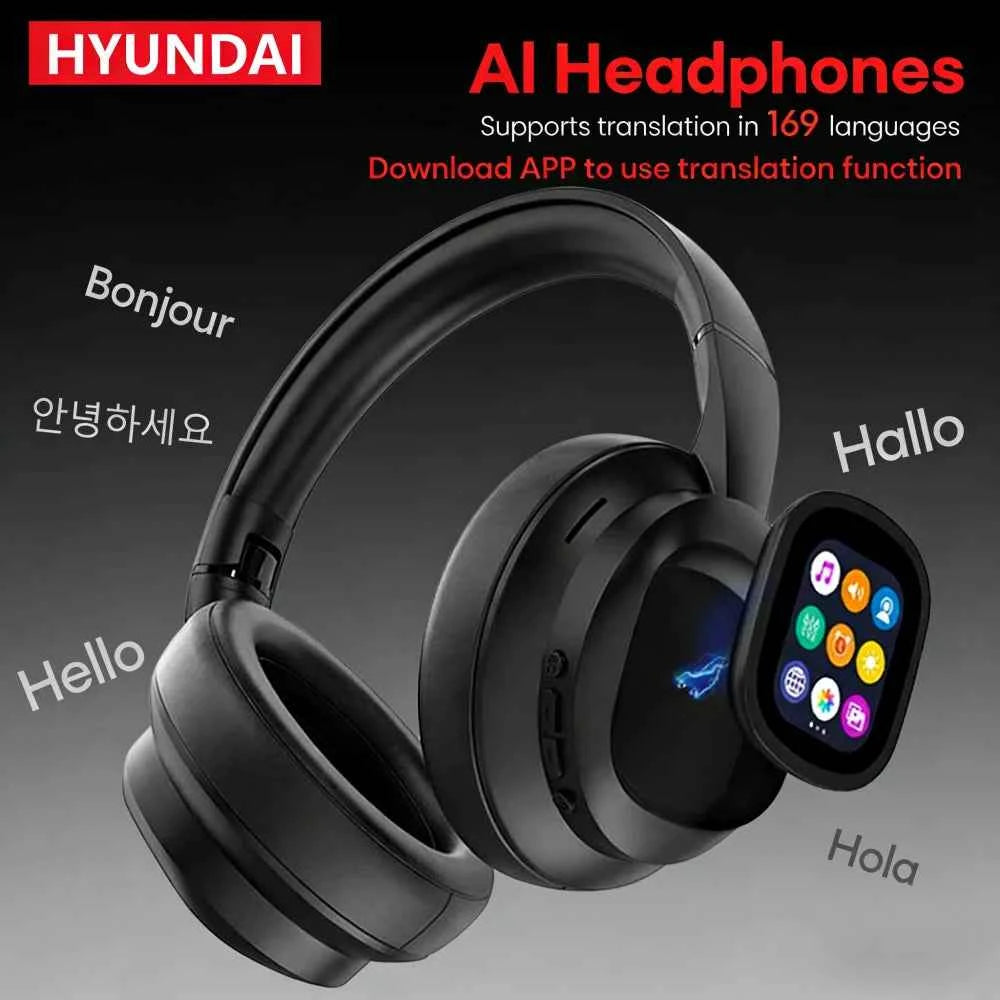 New HYUNDAI X1PRO Wireless Bluetooth 6.0 HIFI Headphone, 100+Languages,With Magnetic Touch Control LED Screen