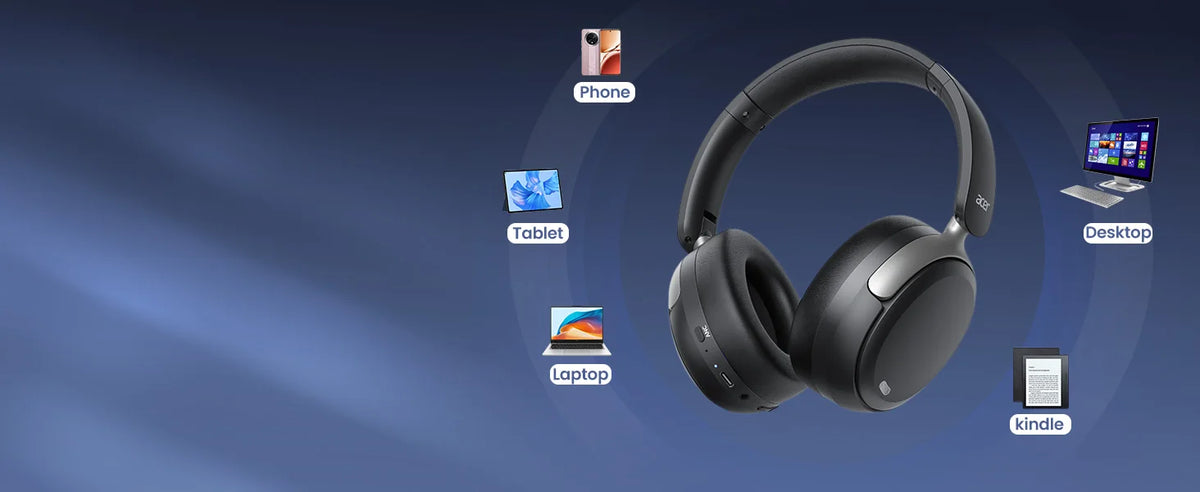 Acer ANC Wireless Headphone Noise Cancelling Hi-Res Spatial Audio Earphone Bluetooth Over Ear Headset 40mm Dynamic Driver OHR516