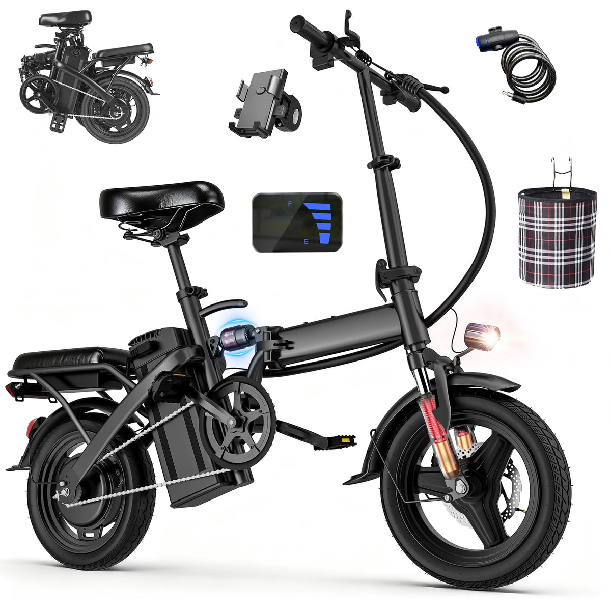 560W Adult Electric Bikes,24MPH,48V10.4AH Removable Battery,14inch Folding Electric Bike,Multi-Shock Absorption Electric Bicycle