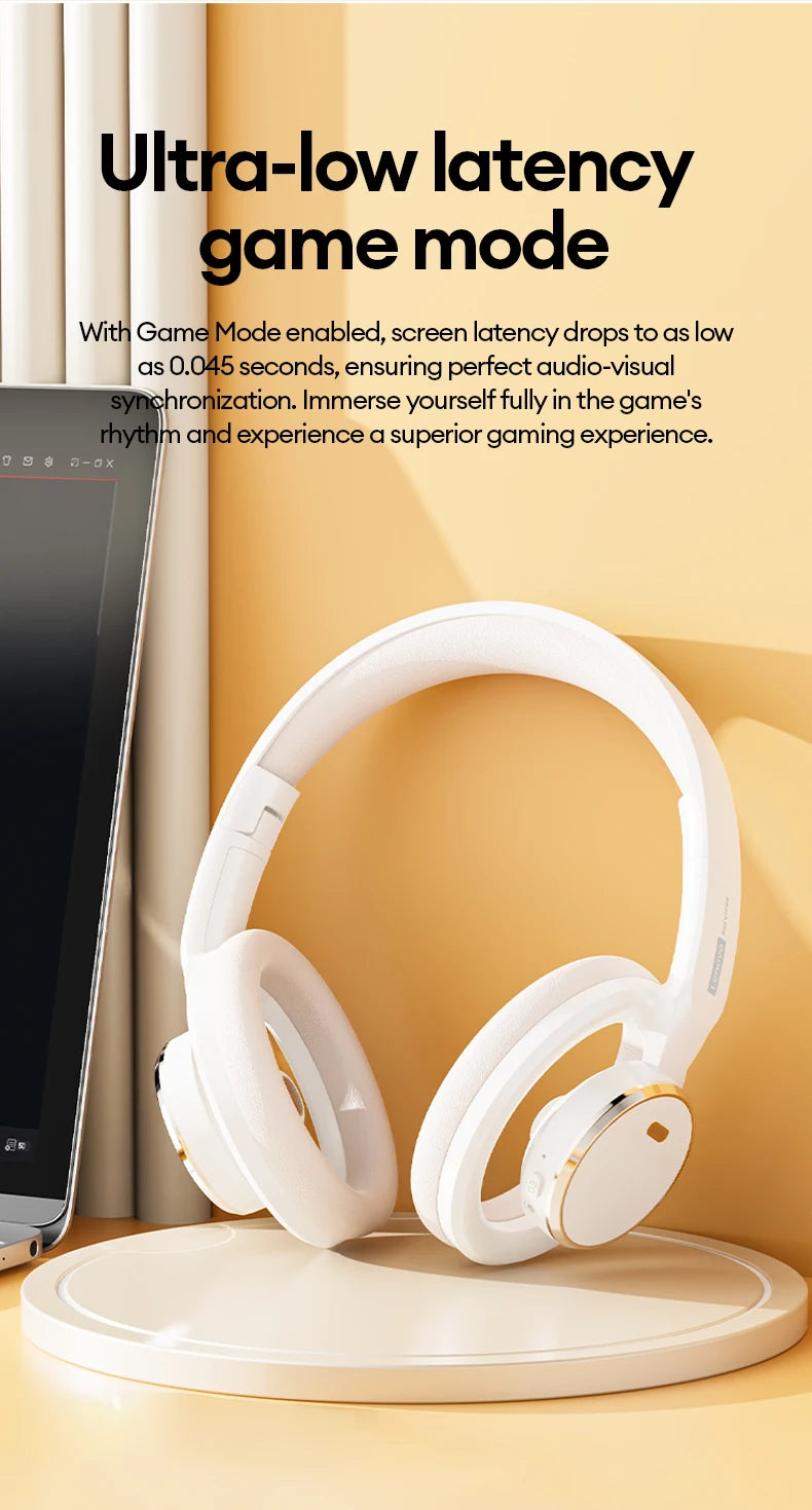 Choice Lenovo Gaming Headset Wireless Bluetooth 6.0 Earphones Foldable Sport Over Ear Headphone with HD Mic Gifts