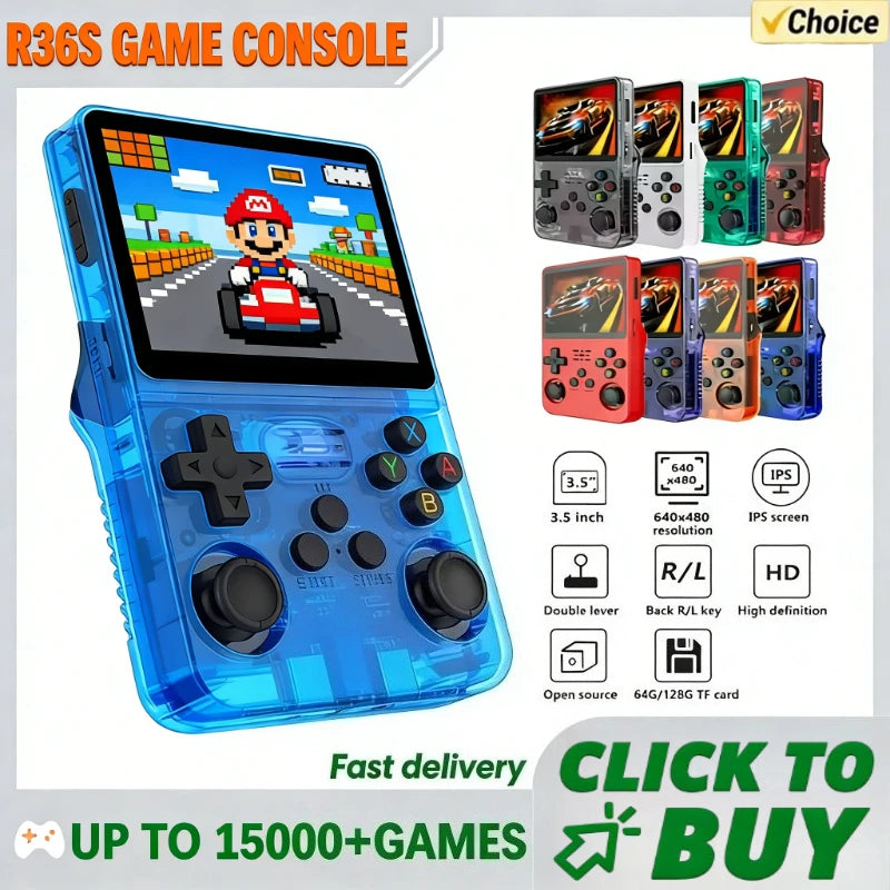 R36S ARKOS System Retro Handheld Game Console 3.5 Inch IPS Screen Classic Portable Video Player 128G Games Boy Gift
