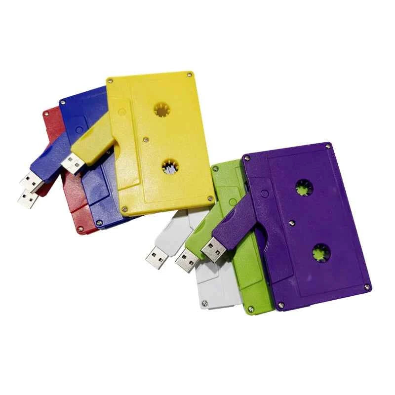 Free Custom Color Printing LOGO Colorful Cassette Tape USB2.0 Flash Drive 4gb 8gb 16gb 32gb 64gb 128gb and Transparent Box