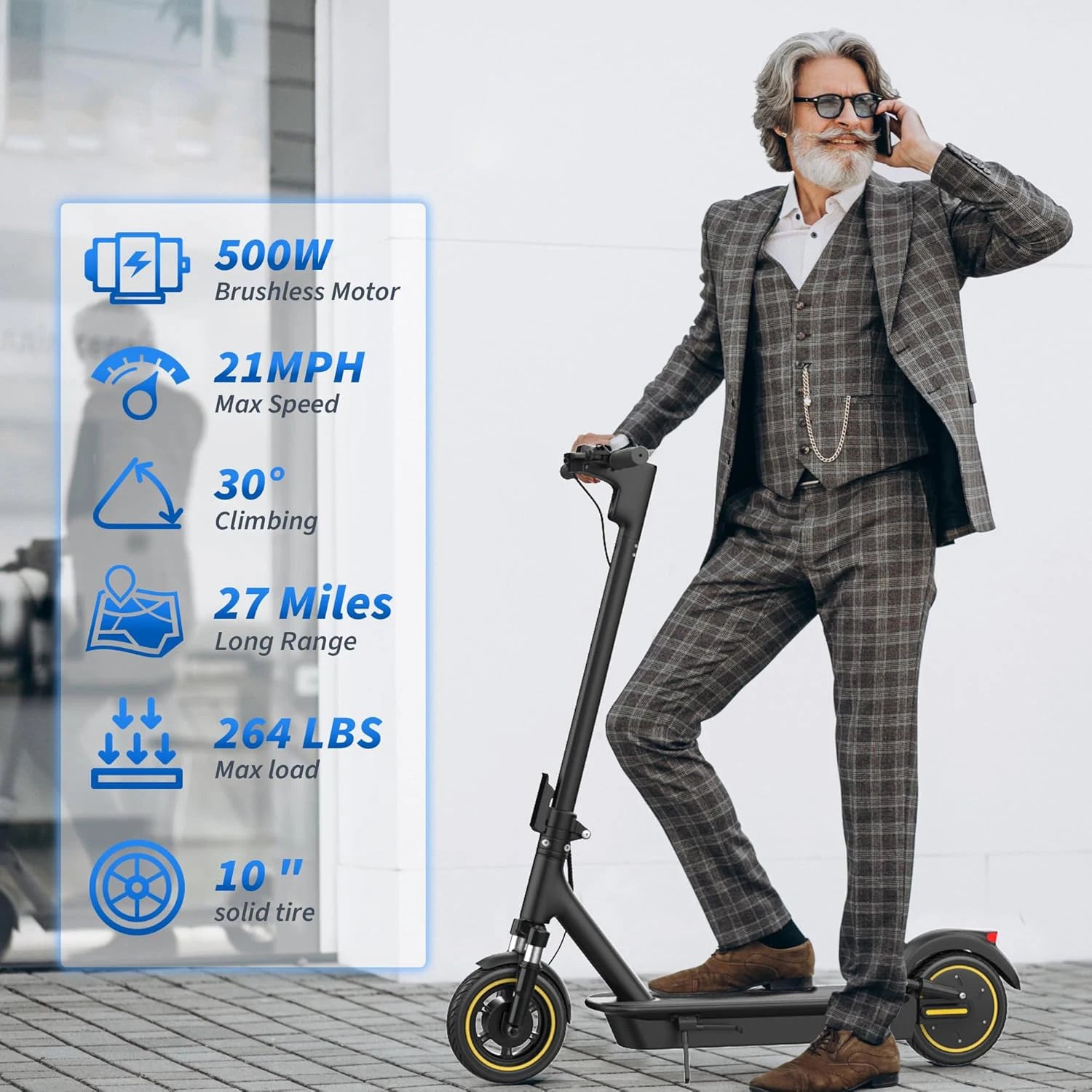 10'' Electric Scooter, 500W Powerful Motor & 22MPH Top Speed, 28 Miles Range, Folding E Scooter with Dual Braking for Teens and Adults Commuting