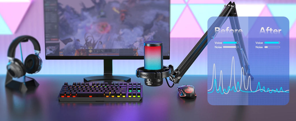maono DGM20S Gaming USB Microphone Condenser Mic with RGB Light Noise Cancellation Boom Arm for Streaming Podcast YouTube Tiktok