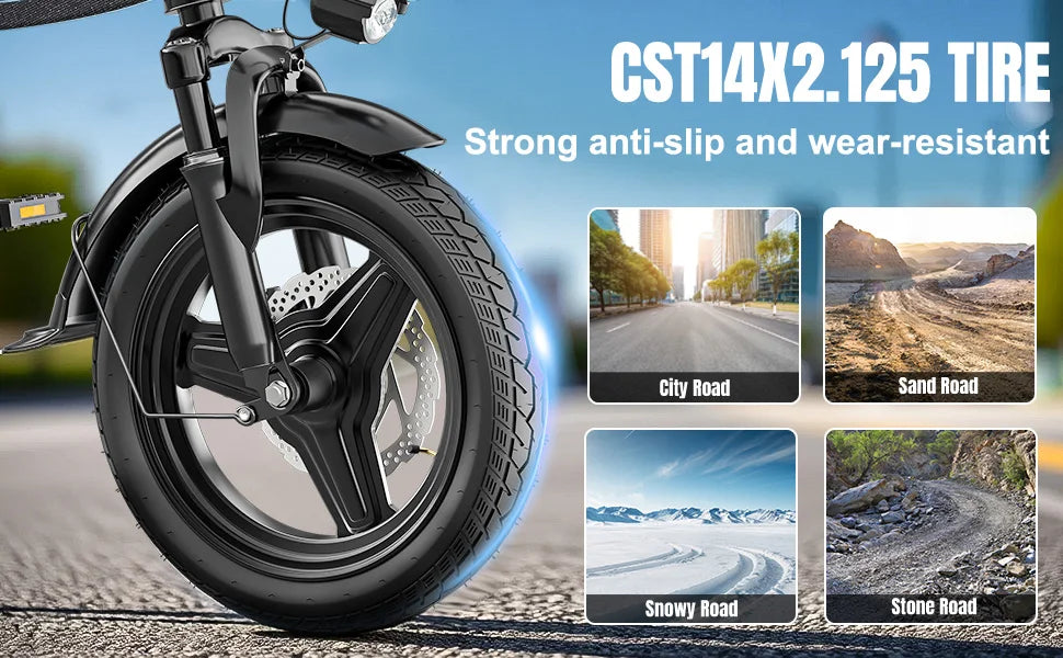 560W Adult Electric Bikes,24MPH,48V10.4AH Removable Battery,14inch Folding Electric Bike,Multi-Shock Absorption Electric Bicycle