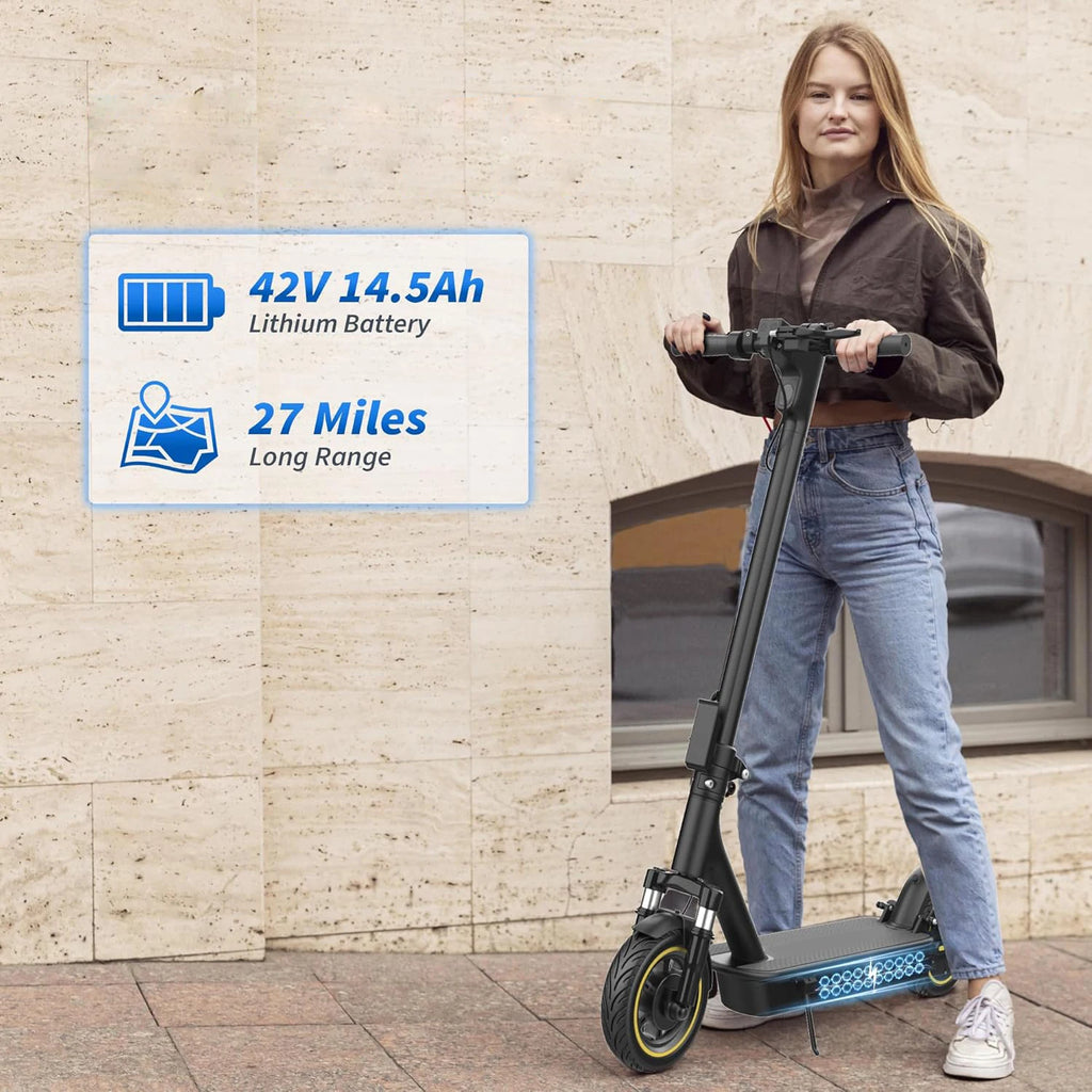 10'' Electric Scooter, 500W Powerful Motor & 22MPH Top Speed, 28 Miles Range, Folding E Scooter with Dual Braking for Teens and Adults Commuting