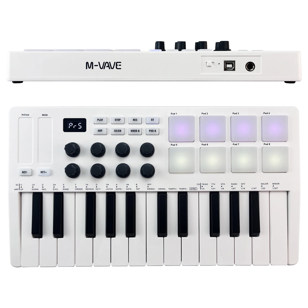 M-VAVE SMK-25 Keys 8 Backlit Drum Pads MIDI Keyboard Professional Beat Maker Keytar for Keyboard Music Production Builtin