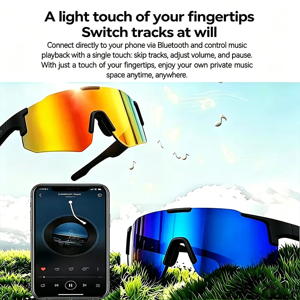 LAXASFIT 2026 New Windproof Cycling Smart Glasses Bluetooth 5.3 Open Ear Sport Sunglasses with HD Music Call for Men Women