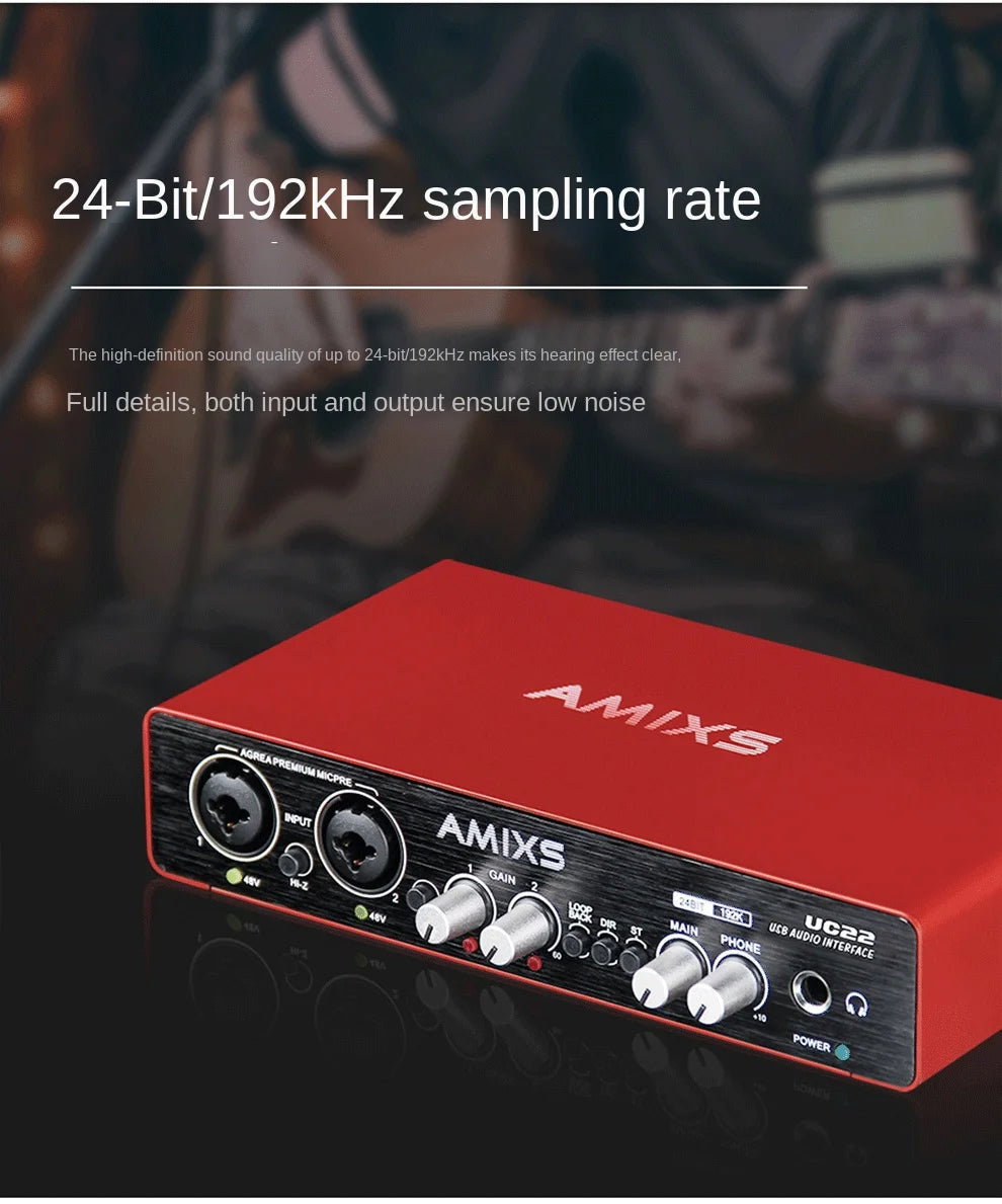 AMIXSQ22 Audio Interface for Recording Computer Free Drive USB External Sound Card for Pc Pro Audio Equipment Professional Video
