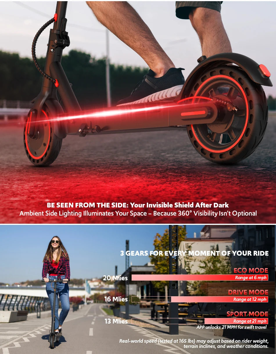 Electric Scooter for Adults, 550W Peak Motor & 19-Mile Range, 360° Lighting, Foldable E-Scooter with App Control