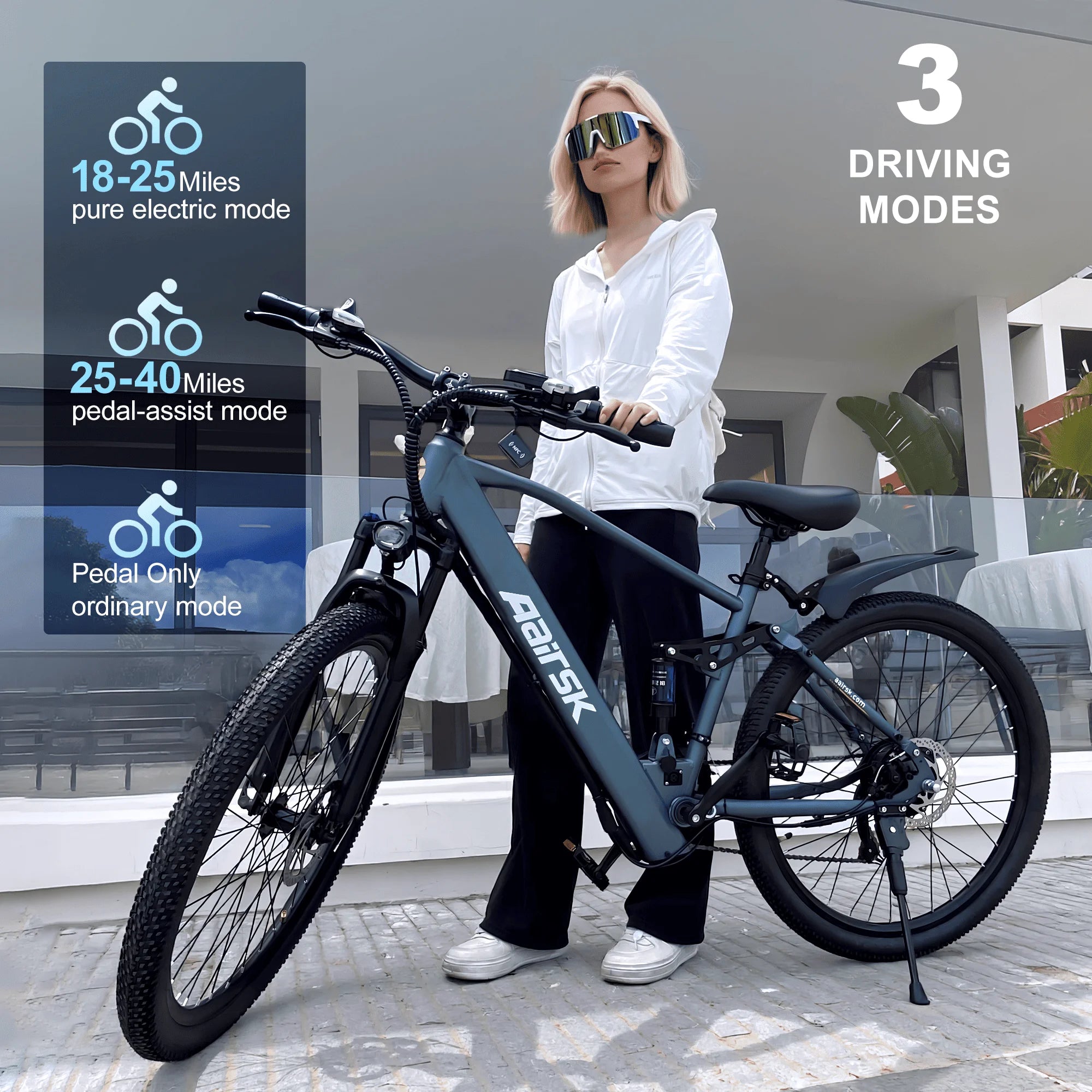 Electric Bike for Adults, 750W Peak Ebike, 40Miles 25MPH Electric Mountain Bike, 24''/26" Adult Electric Bicycle with 36V Battery, 21 Speed, Full Suspension, UL 2849 Certified