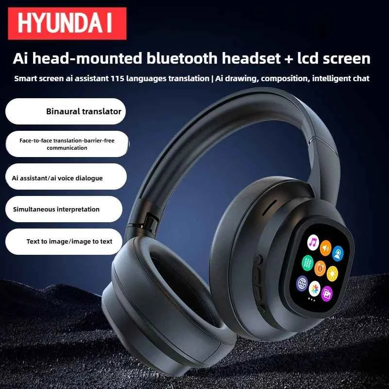 New HYUNDAI X1PRO Wireless Bluetooth 6.0 HIFI Headphone, 100+Languages,With Magnetic Touch Control LED Screen