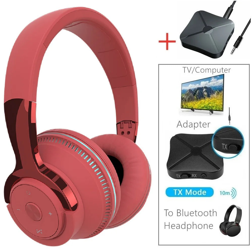 Tv Bluetooth Wireless Headphones with Mic USB Adaptor Headset Noise Canceling Stereo Foldable Bass for TV Earphone