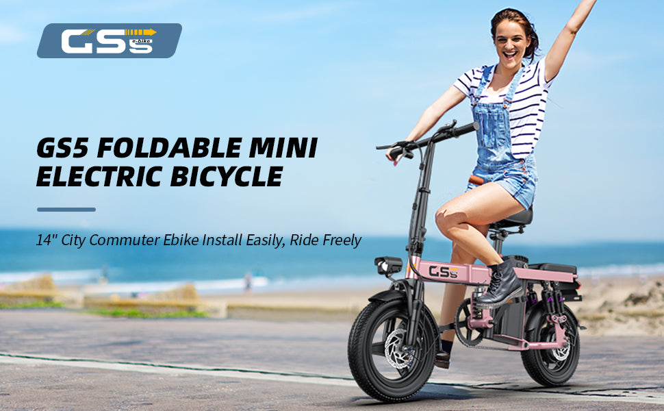 UPlee GS5 48V 15AH Battery EBike,20+MPH,740W Folding Electric Bike,20 Miles Max Range Electric Bike for Adults, 14" Fat Tire